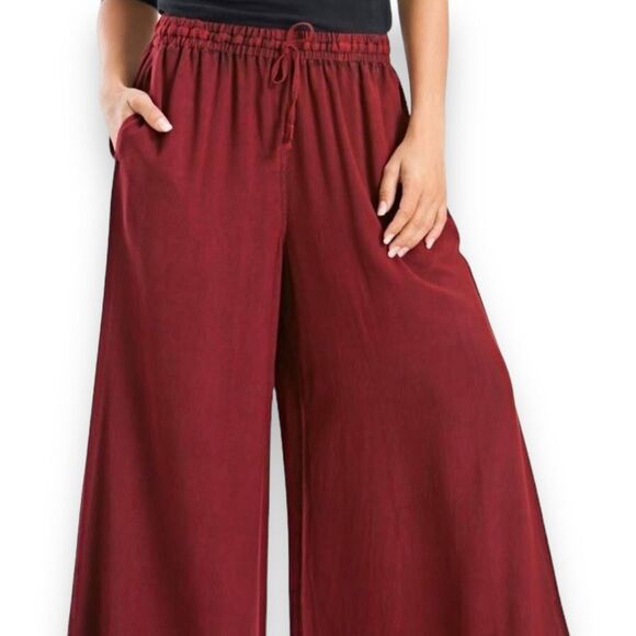 Holy Clothing Pants - Burgundy Red Hi Rise Side Pocket Wide Legged Trouser Palazzo Pants Holy Clothing